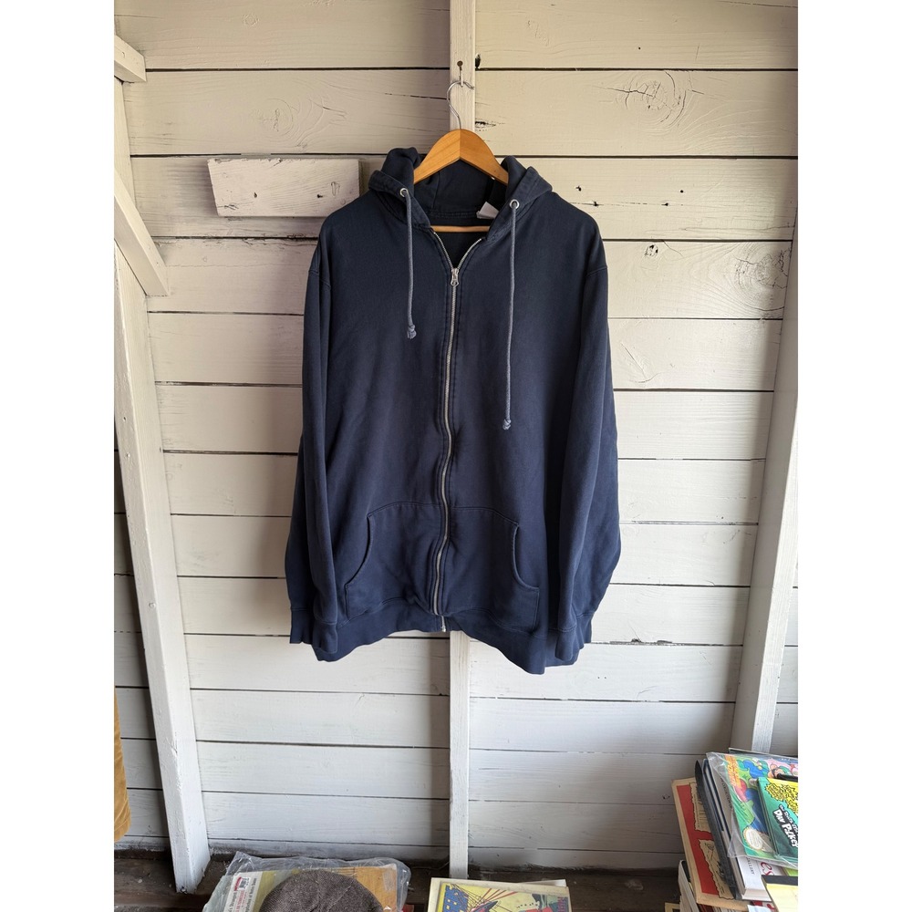 Navy Blue Full Zip Hoodie Mens 3XL Tall Cotton Blend Fleece Sweatshirt